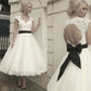 Nowa biała lub kości słoniowej szyi z koronkową krótką suknią ślubną ślubną suknię ślubną z odłączoną kurtką bez tyłu