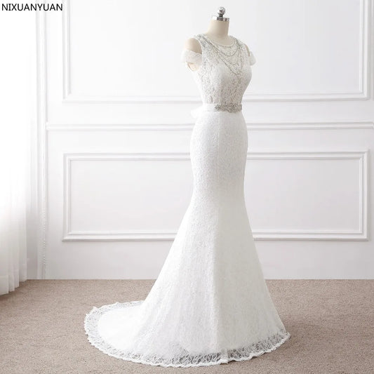 Elegante schöne Spitzenfächer Meerjungfrau Brautkleider Vestidos de noiva Robe de Mariage Brautkleid