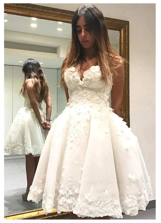 Kurze informelle Hochzeitskleid weiße Brautkleider Vestido de Novia 3d Blumen Ballkleid Brautkleider