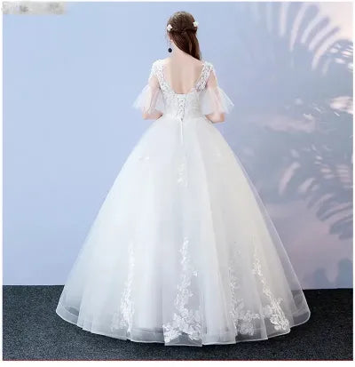 Vestidos De Novia Vintage Ball Gown Tulle Wedding Dress V-neck Quality Lace Wedding Bride Dress As picture