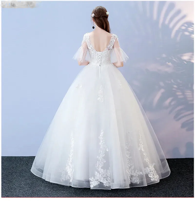 Vestidos baru de novia Vintage Ball Gown Wedding Dress V-Neck Kualiti Renda Pengantin Perkahwinan