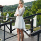 Newest Short Wedding Dresses with Illusion Long Sleeves Full Lace V Neck Backless Summer Beach Bridal Gowns