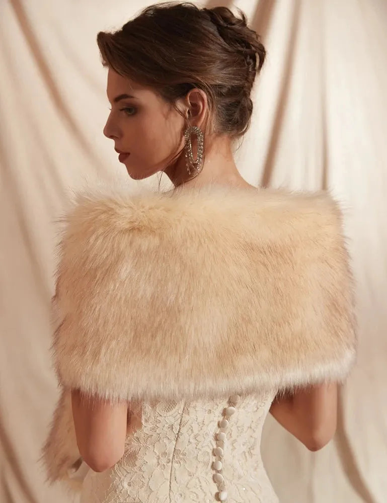 Champagne Faux Fur Bridal Cape Bolero Wrap Shrug 30 Colors Formal Wedding Jacket M
