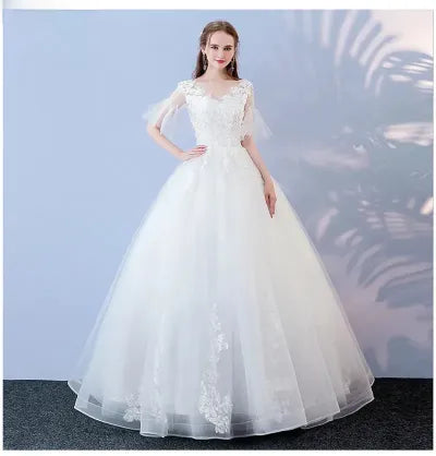 Vestidos De Novia Vintage Ball Gown Tulle Wedding Dress V-neck Quality Lace Wedding Bride Dress As picture