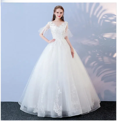 New Vestidos De Novia Vintage Ball Gown Tulle Wedding Dress V-neck Quality Lace Wedding Bride Dress