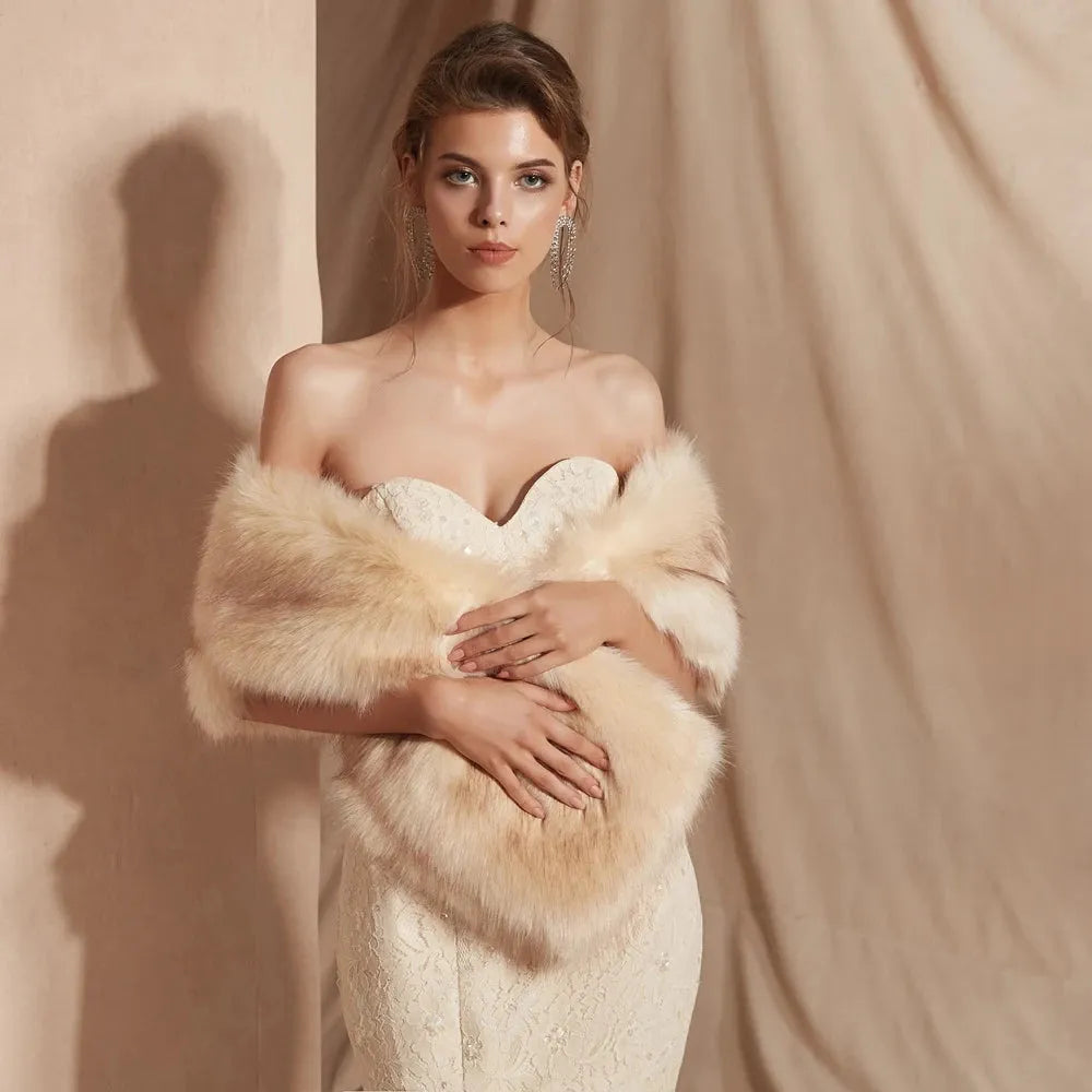 Champagne Faux Fur Bridal Cape Bolero Wrap Shrug 30 Colors Formal Wedding Jacket M