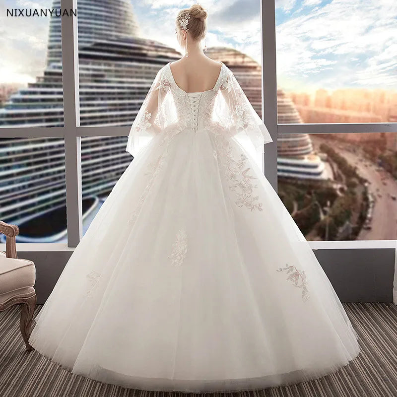 Apliques Vestidos De novia elegante princesa ajustar encaje tres cuartos manga vestidos De novia Vestidos De novia