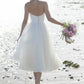 Vestido de noiva sexy Kurzzeitkleid trägerloser eine Linie Reißverschluss Rücken mittlerer Kälte Organza Strand Hochzeitskleid