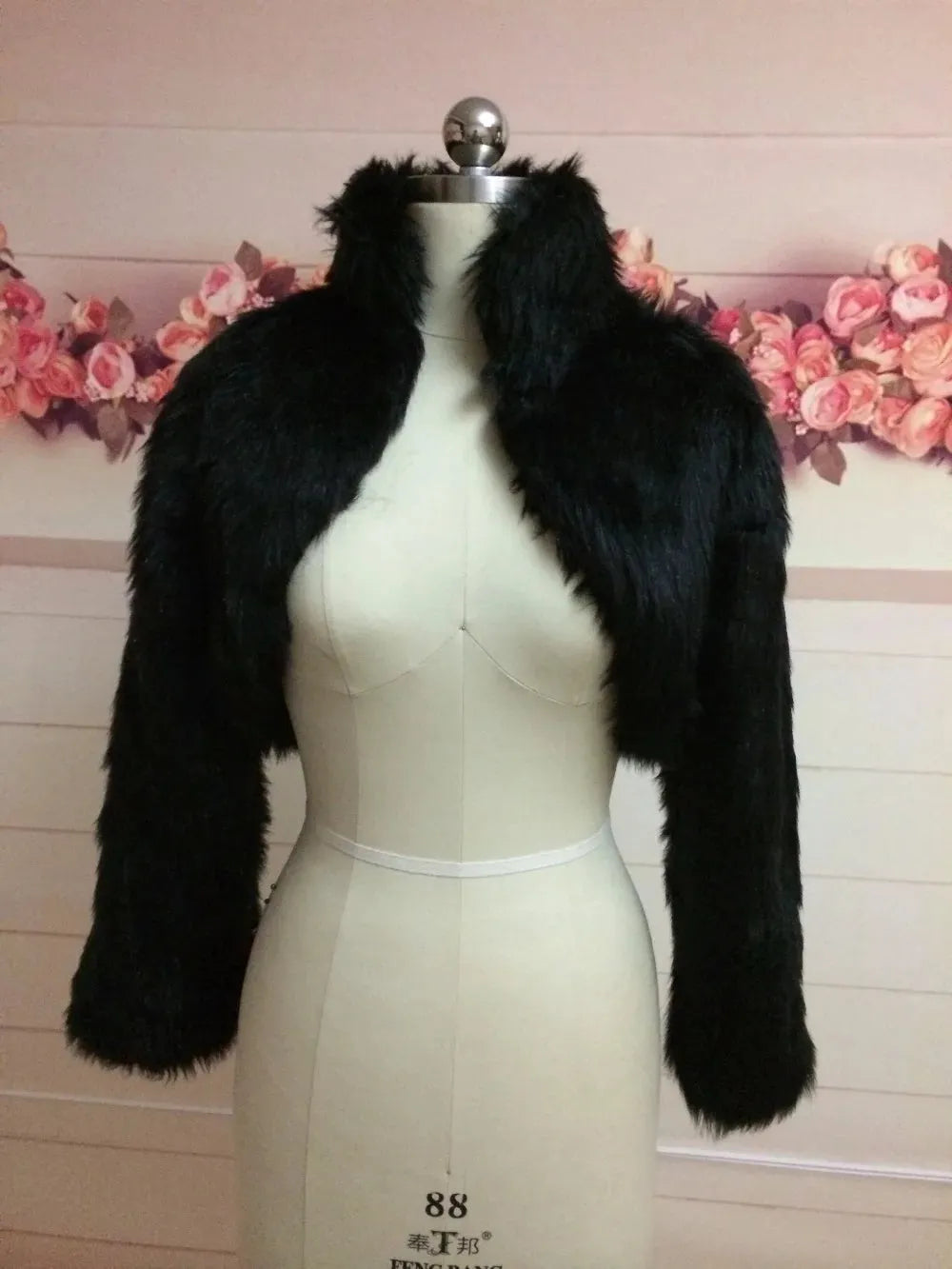 Black Faux Fur Bridal Wrap Coat Long Sleeve Shawl Cape Bolero Stole Ivory Fake Fur Bridesmaids Cape Black