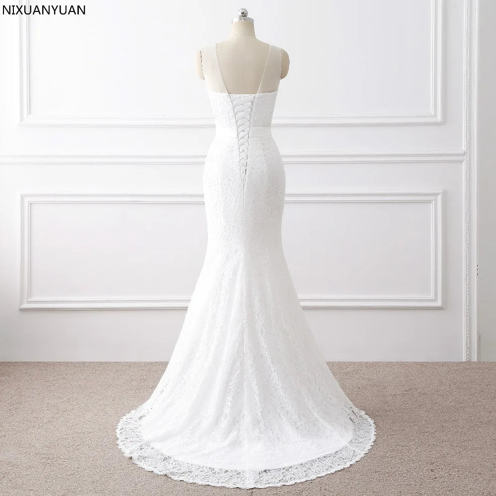 Bunga renda indah yang elegan gaun pengantin putri duyung gaun vestidos de noiva jubah de mariage gaun pengantin