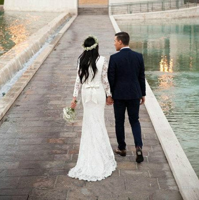 Vestido De novia bohemio con cuello en V, vestidos De novia De playa De encaje De talla grande, Vestido De novia bohemio De manga larga, Vestido De novia De Renda