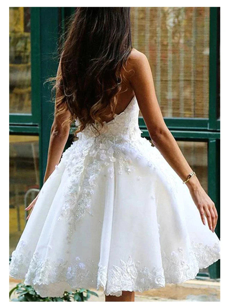 Vestido de noiva informal curto vestidos de noiva branca vestido de novia 3d flores vestidos de baile vestidos de noiva