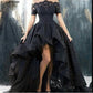 Gaun pengantin depan pendek belakang strapless strapless a-line panjang gaun pengantin renda hitam