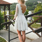 Gaun pengantin pendek terbaru dengan ilusi lengan panjang renda penuh v leher backless summer pantai gaun pengantin