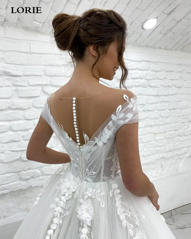 Gaun pengantin putri lorie off the shoulder 3d lace appliques boho bride gaun