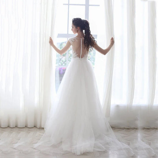 Gaun pengantin tulle boho elegent sleevure plus saiz gaun pengantin bohemian gaun pengantin jubah mariee puteri