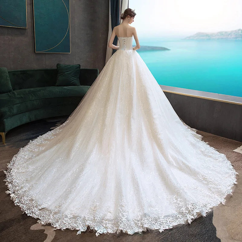 Wedding Dress Gryffon Classic Strapless Wedding Gown With Train Lace Up Ball Gown Luxury Lace Embroidery Robe De Mariee