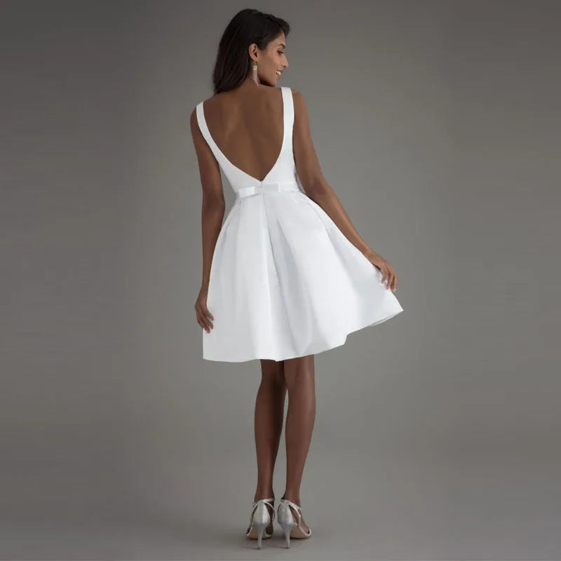 Krótkie sukienki ślubne 2021 Biała sukienka z kości słoniowej Biała sukienki panny młodej Wysokiej jakości satynowe sukienki na przyjęcie weselne