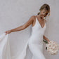 DREAM Deep V Neck Crepe Detachable Train Mermaid Wedding Dress Plain Sleeveless Open Back Simple Bridal Gowns Elegant