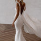 DREAM Deep V Neck Crepe Detachable Train Mermaid Wedding Dress Plain Sleeveless Open Back Simple Bridal Gowns Elegant