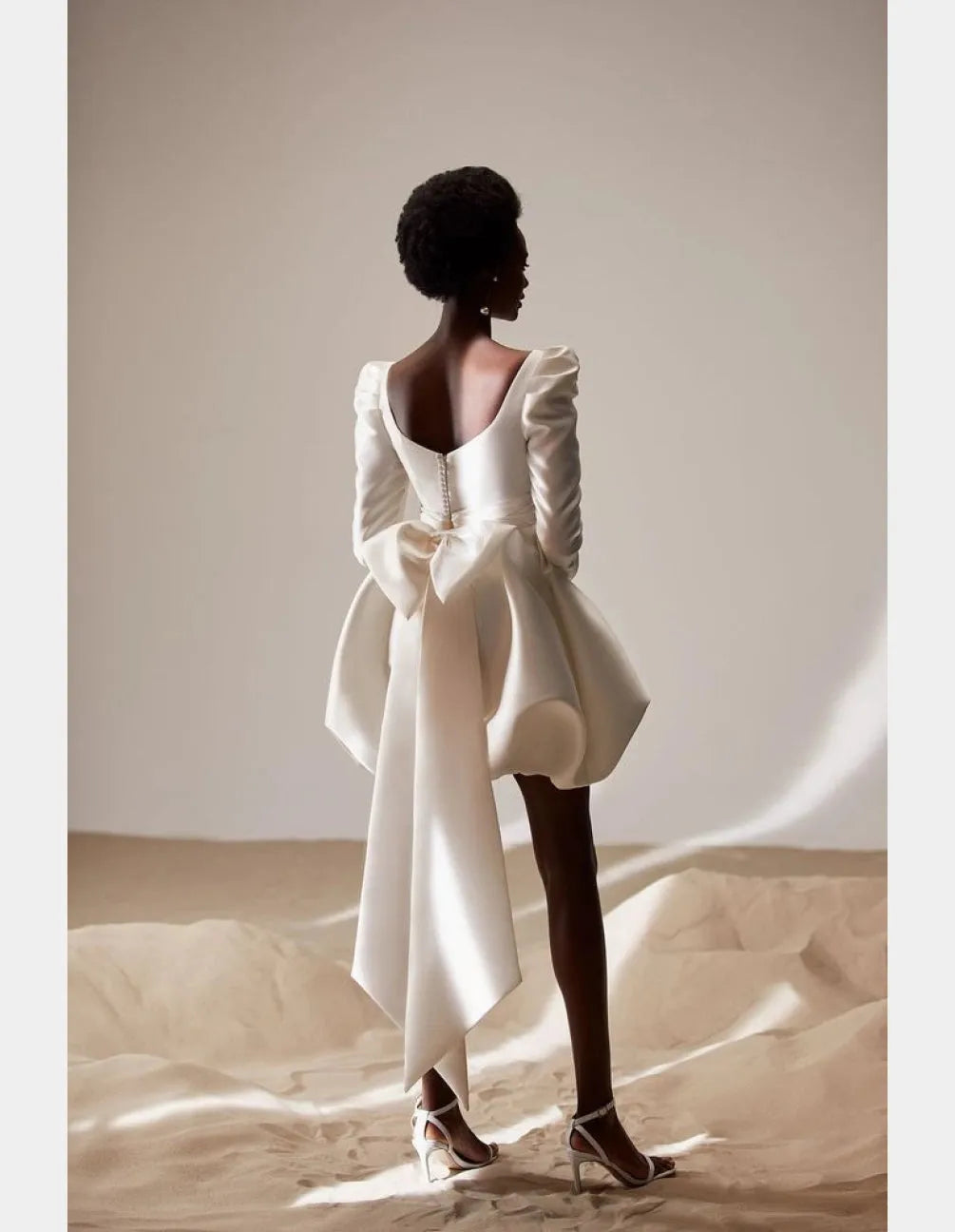 Short Wedding Dresses Sweetheart Long Sleeves Brides Gowns for WOmen Puff Skirt Big Bow Bridals Dress vestido blanco Ivory 26W