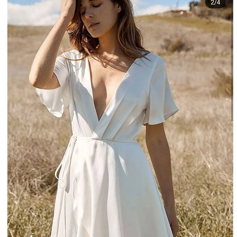 Robe De mariée Vintage, col en V, à plusieurs niveaux, longueur thé, Simple, sur mesure, robe De soirée pour femmes