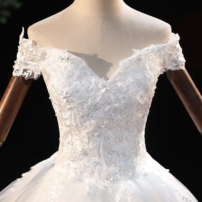 Vestido De novia con hombros descubiertos, elegante Vestido De novia con cuello barco con cordones, Vestido De baile De princesa, Vestido De novia personalizado