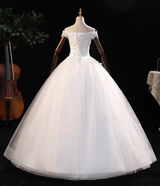 Off The Shoulder Wedding Dress Elegant Boat Neck Bridal Dress Lace Up Ball Gown Princess Luxury Vestido De Noiva Customize