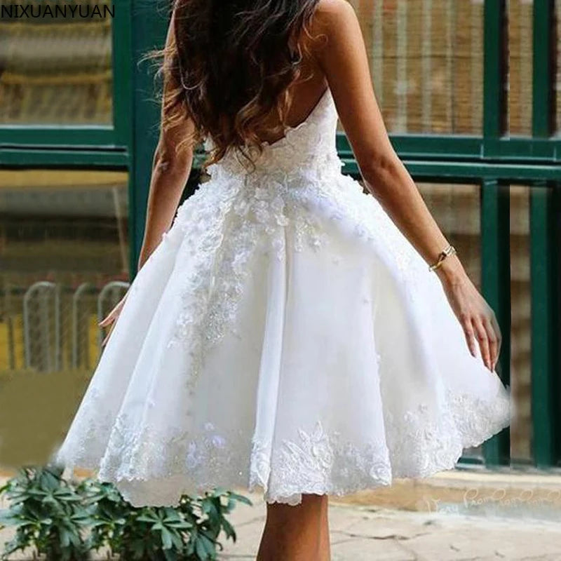 Vestidos de noiva simples para mulheres vestido de noiva curto aplicações de renda de tamanho