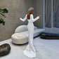 Gading A Line Satin Wedding Dress Square Long Puff Sleeves Gaun Pengantin Dengan Pengantin Sabuk Pakaian Vestido de Novia