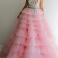 Strapless Tiered Ball Gown Soft Pink Tulle Wedding Dresses Cupcake Puffy Bridal Gowns With 3D Flowers Appliques Bridal Gowns