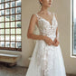 Charming Stars Lace Wedding Dresses V-neck Sleeveless Tulle Bridal Gowns Plus Size Boho Illusion Wedding Party Gown