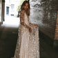 Glittering Star A Line Wedding Dresses Deep V-Neck Bride Dresses Beach Boho Wedding Gowns Pesta Pesta Perkahwinan