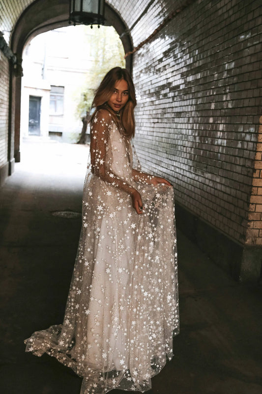 Vestidos de novia de línea A con estrella brillante, vestidos de novia con cuello en V profundo, vestidos de novia bohemios de playa, vestidos de fiesta de boda 