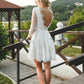 Najnowsze krótkie suknie ślubne z iluzją długie rękawy Pełne koronki V szyja bez pleców letnie suknie ślubne plażowe nieformalne zużycie imprezowe