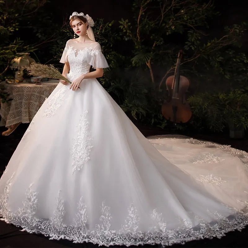 Abito da sposa nuovo Vestido de noviva classico o-collo 1m da ballo lungo abito da ballo da ballo da ballo da palla da batwing Robe de Mariee personalizza