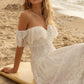 Bohemian Full Spitze Brautkleider von der Schulter Rüschen Eine Linie Brautkleider Strand Boho Robe de Mariée Plus Größe