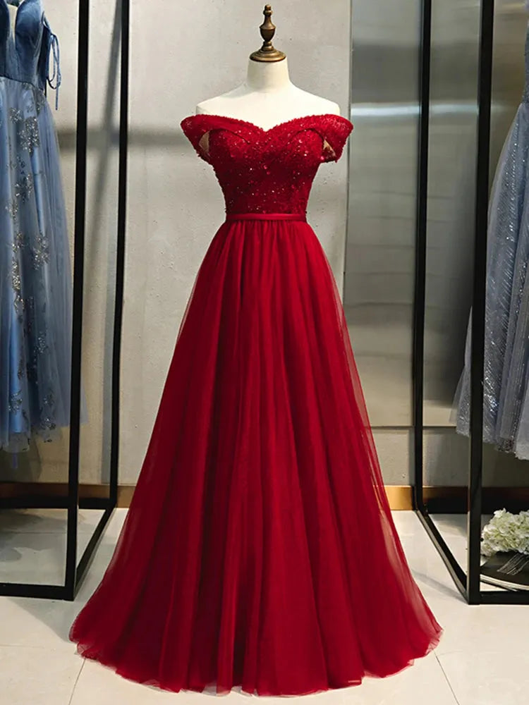 Plus Size Evening Dresses Long Burgundy Beading Sequin Off Shoulder Formal Party Prom Gowns custom made Burgundy