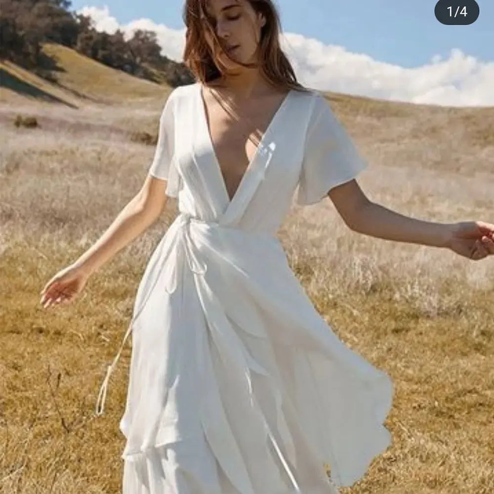 Vintage Wedding Dresses V Neck Bridal Gown Tiered Tea Length Simple Vestido De Novia Wedding Custom Made Party Gown For Women 14w