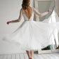 Tea-Length Wedding Dresses Short Bride Gowns Plus Size O-neck Long Sleeve Lace Beach Boho Princess Party Dress