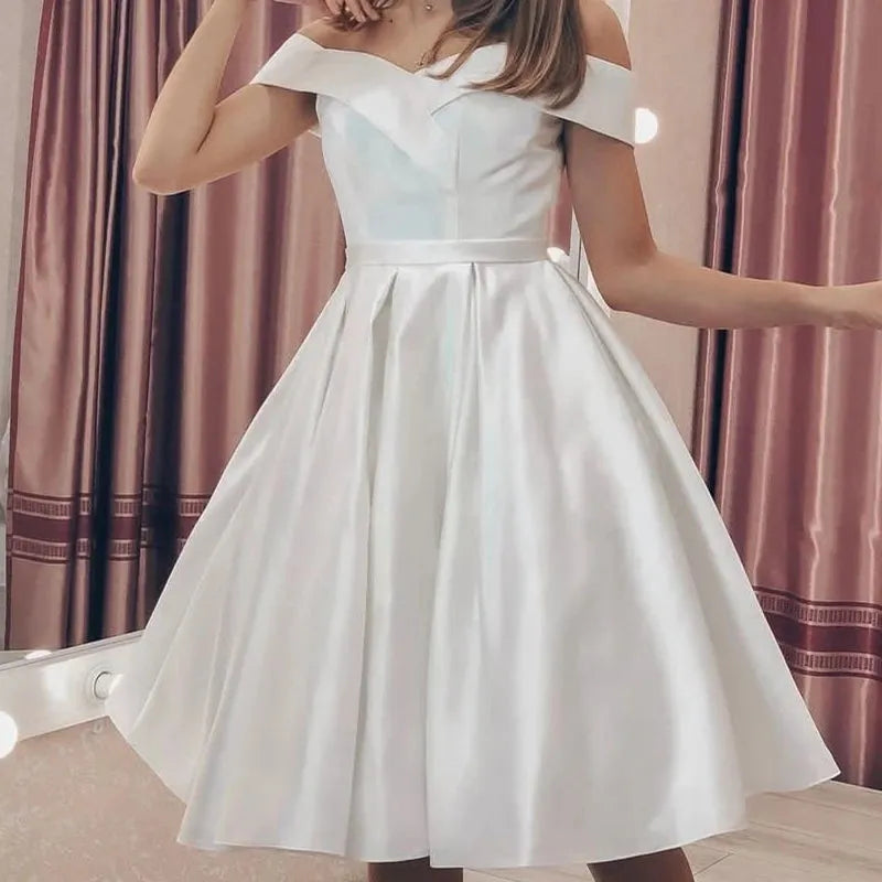 Short Wedding Dress Simple With Bow Back Elegant V-Neck Tank Sleeveless Bridal Gown Robe De Mariee Charming Beach Civil 24w