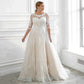 Classic Plus Size Wedding Dress Big Women's Bridal Dresses Scoop Half Sleeves Applique Glitter Tulle A-Line Gowns