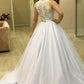 Plus Size Illusion Neck Aline Wedding Dress Beaded Lace Floral Wedding Dresses for Fat Girls