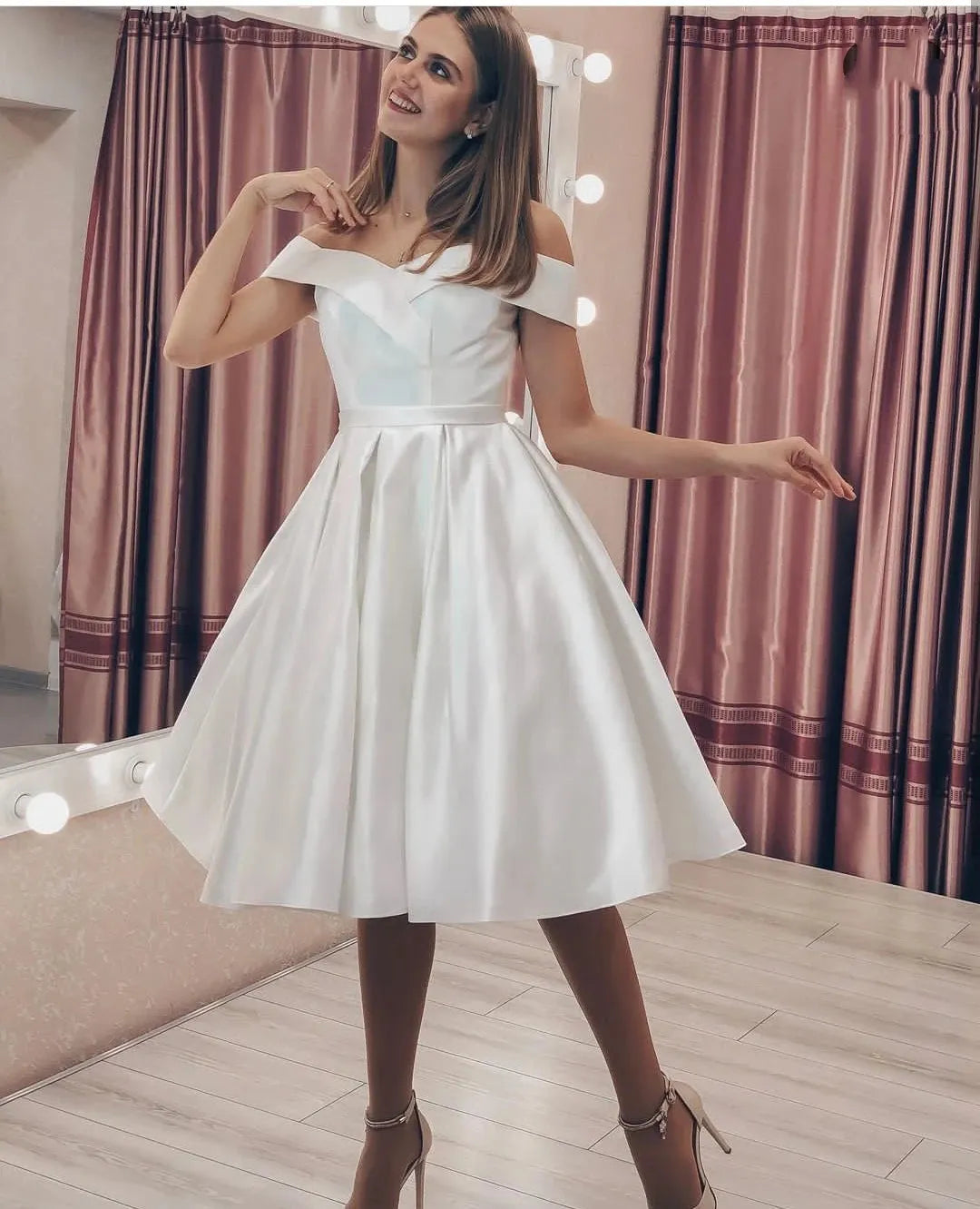 Short Wedding Dress Simple With Bow Back Elegant V-Neck Tank Sleeveless Bridal Gown Robe De Mariee Charming Beach Civil 24w