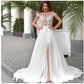 Short Sleeves Wedding Dress Beach Bridal Gown Chiffon Lace Appliques Wedding Dresses White/Ivory Romantic Buttons