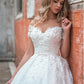 Fast Delivery Sweetheart Neckline Cap Sleeves Sweep Train A-line Lace Wedding Dress 2021 Bridal Gown With Belt