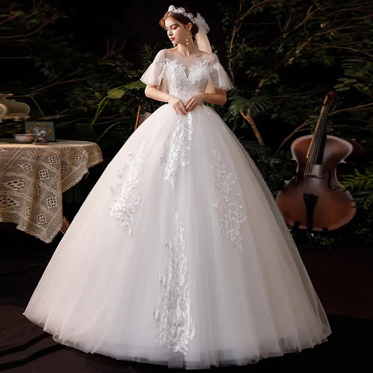 Wedding Dress New Vestido De Noiva Classic Lace Beadings Ball Gown Elegant Flare Sleeve Princess Luxury Robe De Mariee