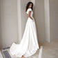 Sexy Satin V-Neck Wedding Dress A-line Sleeveless Backless High Slit Tank Vestido De Noiva Sweep Train Bride Gown For Women