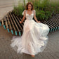 Proste sukienki ślubne Linia Zakrzane aplikacje z krótkim rękawem Tiul Beul Beach Sukienki ślubne koronkowe w górę Vestidos de novia
