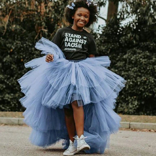 Falda tutú de tul con volantes para niños, faldas escalonadas altas y bajas para fiesta de boda, vestido de fiesta de cumpleaños para mamá y yo, sesión de fotos